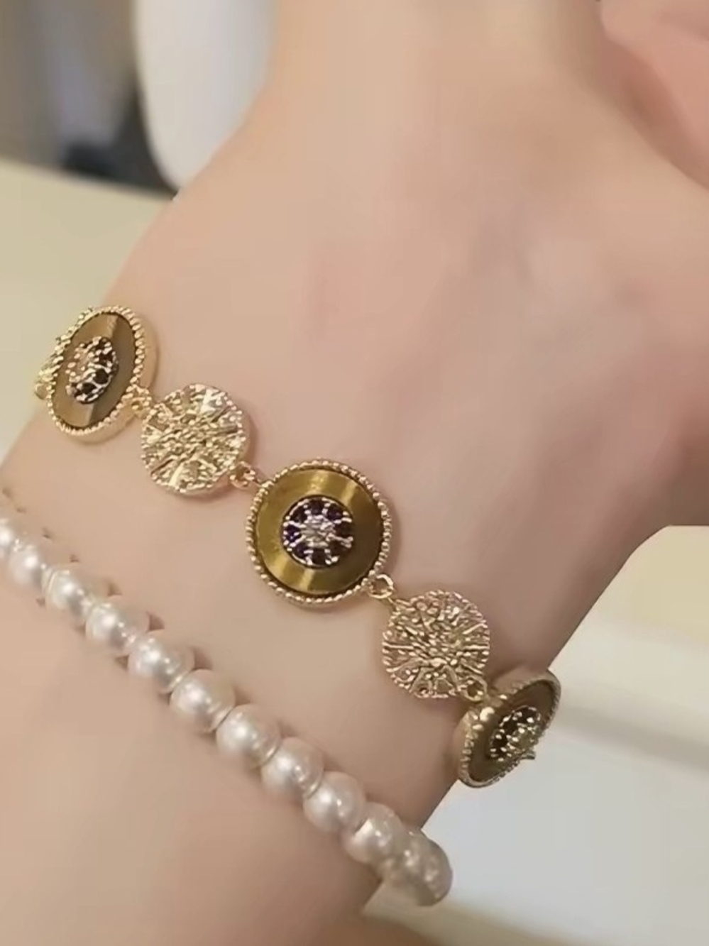 Gold-Tone Coin and Crystal Link Bracelet - Women's Jewelry